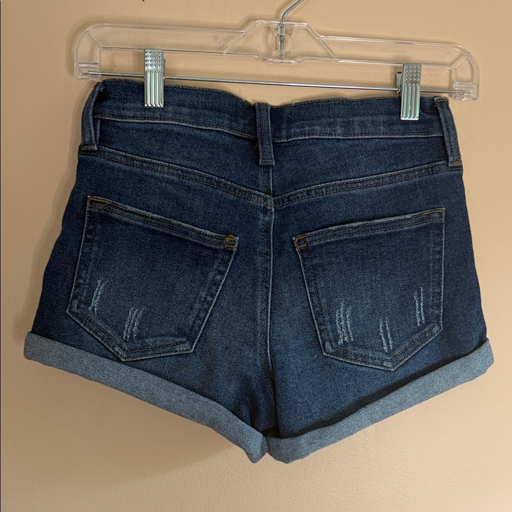 Celebrity Pink Dark Blue Rolled Hem Denim Shorts - Picture 5 of 6
